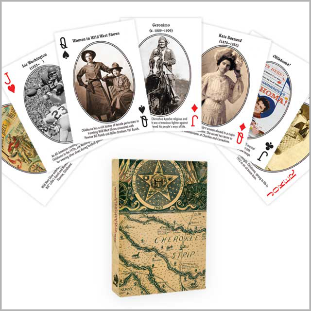 Playing cards featuring historic images from Oklahoma's past
